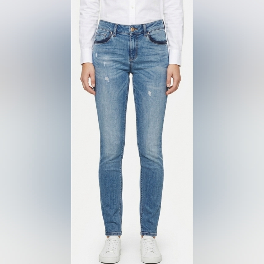 WHBM Light Blue Women's Slim Jeans With Faux Leather Trim Size 00